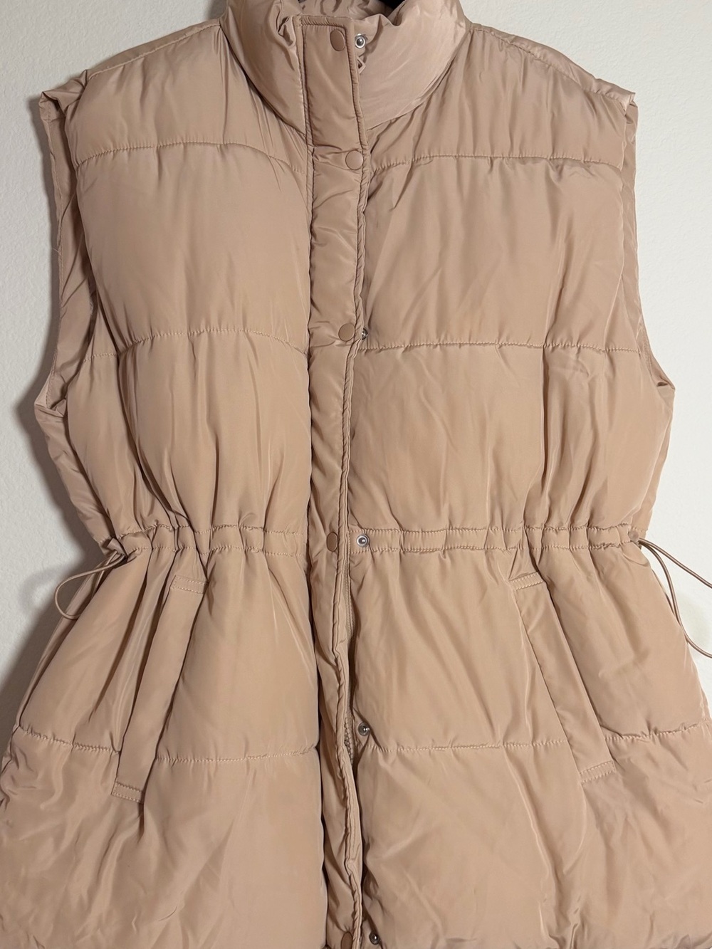 H&M Quilted Sleeveless Puffer Vest in Beige